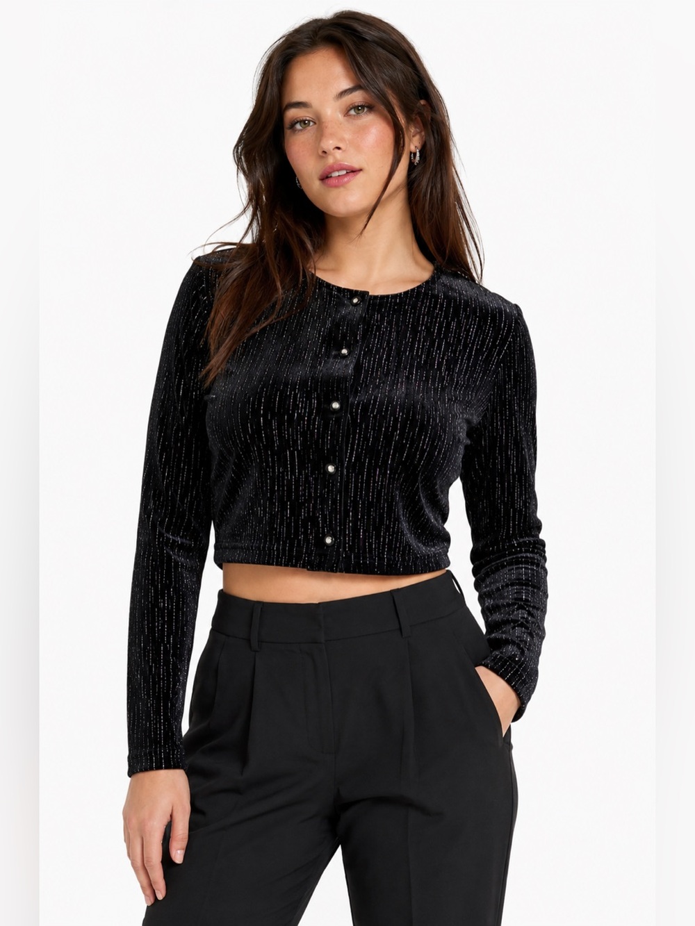 90s Vintage Ronni Nicole Cropped Glitter Velvet Jacket (Black/Multi) Size 10
